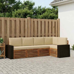 vidaXL Hoekbank Set 5 pcs Natuurlijk en Beige Massief Acaciahout