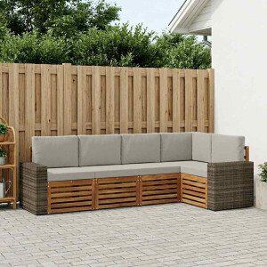 vidaXL Hoekbank Set 5 pcs Naturel en lichtgrijs Massief Acaciahout