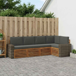 vidaXL Hoekbank Set 5 pcs Natuurlijk en Antraciet Massief Acaciahout