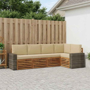 vidaXL Hoekbank Set 5 pcs Natuurlijk en Beige Massief Acaciahout