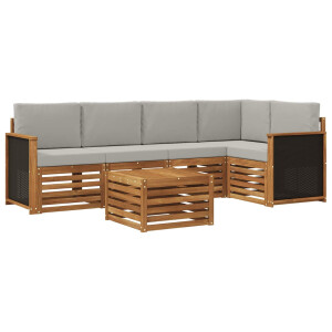 vidaXL Hoekbank Set met kussen 5 pcs Naturel en lichtgrijs