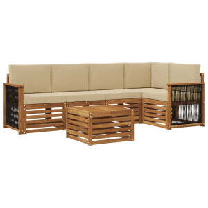 vidaXL Hoekbank Set 5 pcs Naturel Massief Acaciahout en Polyester