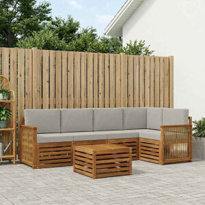 vidaXL Hoekbank Set met kussen 5 pcs Naturel en lichtgrijs