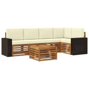 vidaXL Hoekbank Set 6 pcs Natuurlijk en Crème Massief Acaciahout