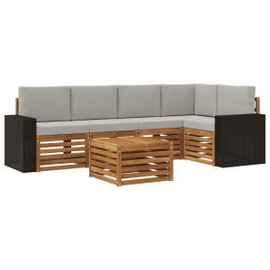 vidaXL Hoekbank Set 6 pcs Naturel en lichtgrijs Massief Acaciahout