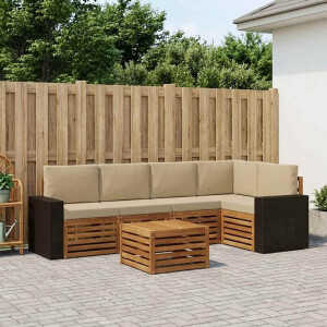 vidaXL Hoekbank Set 6 pcs Natuurlijk en Beige Massief Acaciahout