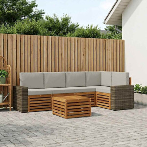 vidaXL Hoekbank Set 6 pcs Naturel en lichtgrijs Massief Acaciahout