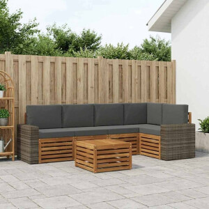 vidaXL Hoekbank Set 6 pcs Natuurlijk en Antraciet Massief Acaciahout