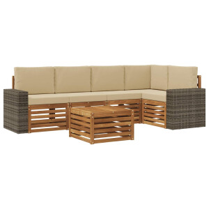 vidaXL Hoekbank Set 6 pcs Natuurlijk en Beige Massief Acaciahout