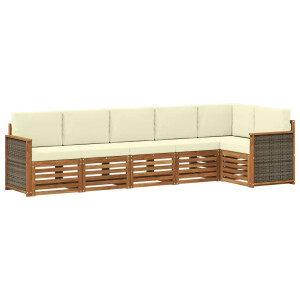 vidaXL Hoekbank Set met kussen 5 pcs Natuurlijk en Crème