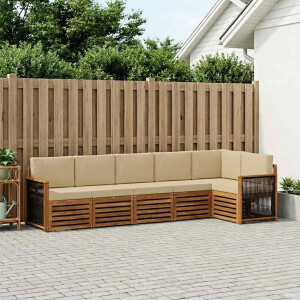 vidaXL Hoekbank Set 5 pcs Naturel Massief Acaciahout en Polyester