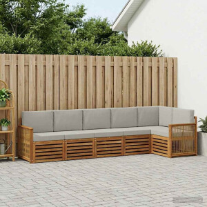 vidaXL Hoekbank Set met kussen 5 pcs Naturel en lichtgrijs