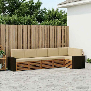 vidaXL Hoekbank Set 6 pcs Natuurlijk en Beige Massief Acaciahout