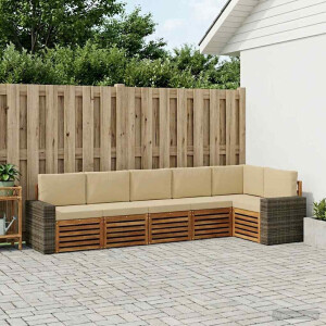 vidaXL Hoekbank Set 6 pcs Natuurlijk en Beige Massief Acaciahout