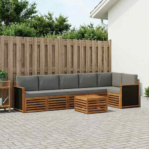 vidaXL Hoekbank Set met kussen 6 pcs Naturel en lichtgrijs