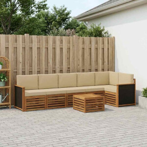 vidaXL Hoekbank Set 6 pcs Naturel Massief Acaciahout en Polyester