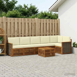 vidaXL Hoekbank Set met kussen 6 pcs Natuurlijk en Crème