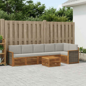 vidaXL Hoekbank Set met kussen 6 pcs Naturel en lichtgrijs