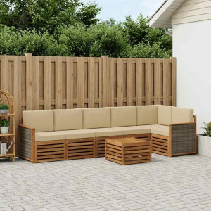 vidaXL Hoekbank Set 6 pcs Naturel Massief Acaciahout en Polyester