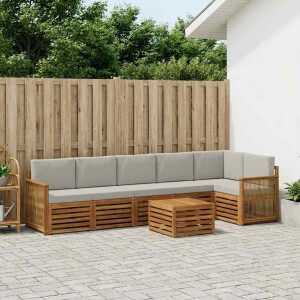 vidaXL Hoekbank Set met kussen 6 pcs Naturel en lichtgrijs