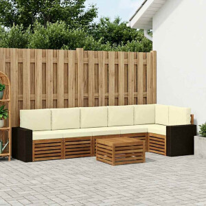 vidaXL Hoekbank Set 7 pcs Natuurlijk en Crème Massief Acaciahout