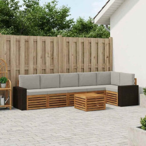 vidaXL Hoekbank Set 7 pcs Naturel en lichtgrijs Massief Acaciahout