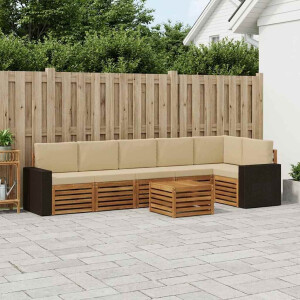 vidaXL Hoekbank Set 7 pcs Natuurlijk en Beige Massief Acaciahout