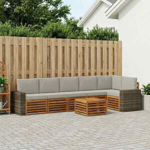 vidaXL Hoekbank Set 7 pcs Naturel en lichtgrijs Massief Acaciahout