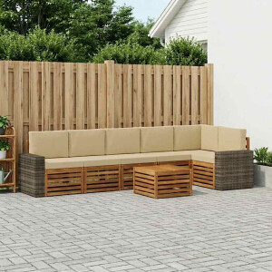 vidaXL Hoekbank Set 7 pcs Natuurlijk en Beige Massief Acaciahout