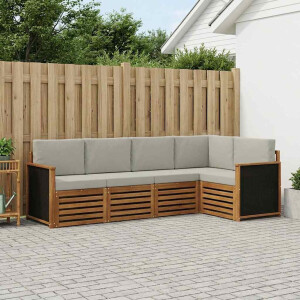 vidaXL Hoekbank Set met kussen 6 pcs Naturel en lichtgrijs
