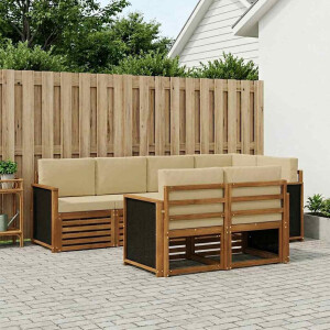 vidaXL Hoekbank Set 6 pcs Naturel Massief Acaciahout en Polyester