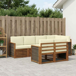 vidaXL Hoekbank Set met kussen 6 pcs Natuurlijk en Crème