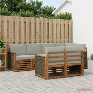 vidaXL Hoekbank Set met kussen 6 pcs Naturel en lichtgrijs