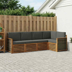 vidaXL Hoekbank Set met kussen 6 pcs Natuurlijk en Antraciet