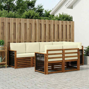 vidaXL Hoekbank Set met kussen 6 pcs Natuurlijk en Crème
