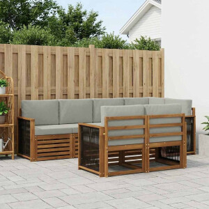 vidaXL Hoekbank Set met kussen 6 pcs Naturel en lichtgrijs