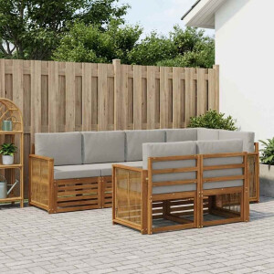 vidaXL Hoekbank Set met kussen 6 pcs Naturel en lichtgrijs