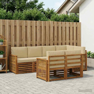 vidaXL Hoekbank Set 6 pcs Naturel Massief Acaciahout en Polyester