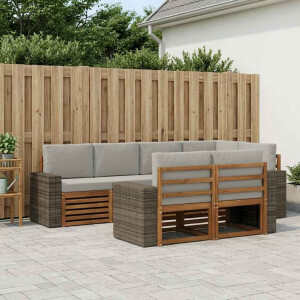 vidaXL Hoekbank Set met kussen 7 pcs Naturel en lichtgrijs