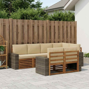 vidaXL Hoekbank Set met kussen 7 pcs Natuurlijk en Beige