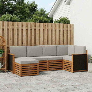 vidaXL Hoekbank Set met kussen 5 pcs Naturel en lichtgrijs