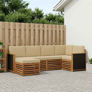 vidaXL Hoekbank Set 5 pcs Naturel Massief Acaciahout en Polyester