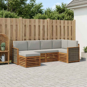 vidaXL Hoekbank Set met kussen 5 pcs Naturel en lichtgrijs