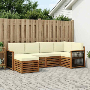 vidaXL Hoekbank Set met kussen 5 pcs Natuurlijk en Crème