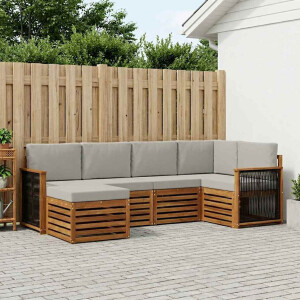 vidaXL Hoekbank Set met kussen 5 pcs Naturel en lichtgrijs