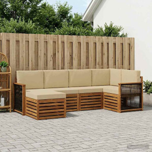 vidaXL Hoekbank Set 5 pcs Naturel Massief Acaciahout en Polyester