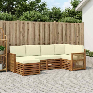 vidaXL Hoekbank Set met kussen 5 pcs Natuurlijk en Crème