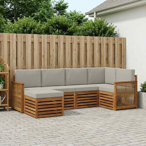 vidaXL Hoekbank Set met kussen 5 pcs Naturel en lichtgrijs