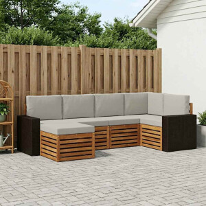vidaXL Hoekbank Set met kussen 6 pcs Naturel en lichtgrijs