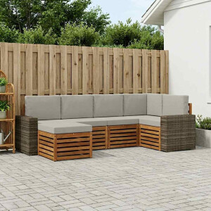 vidaXL Hoekbank Set met kussen 6 pcs Naturel en lichtgrijs